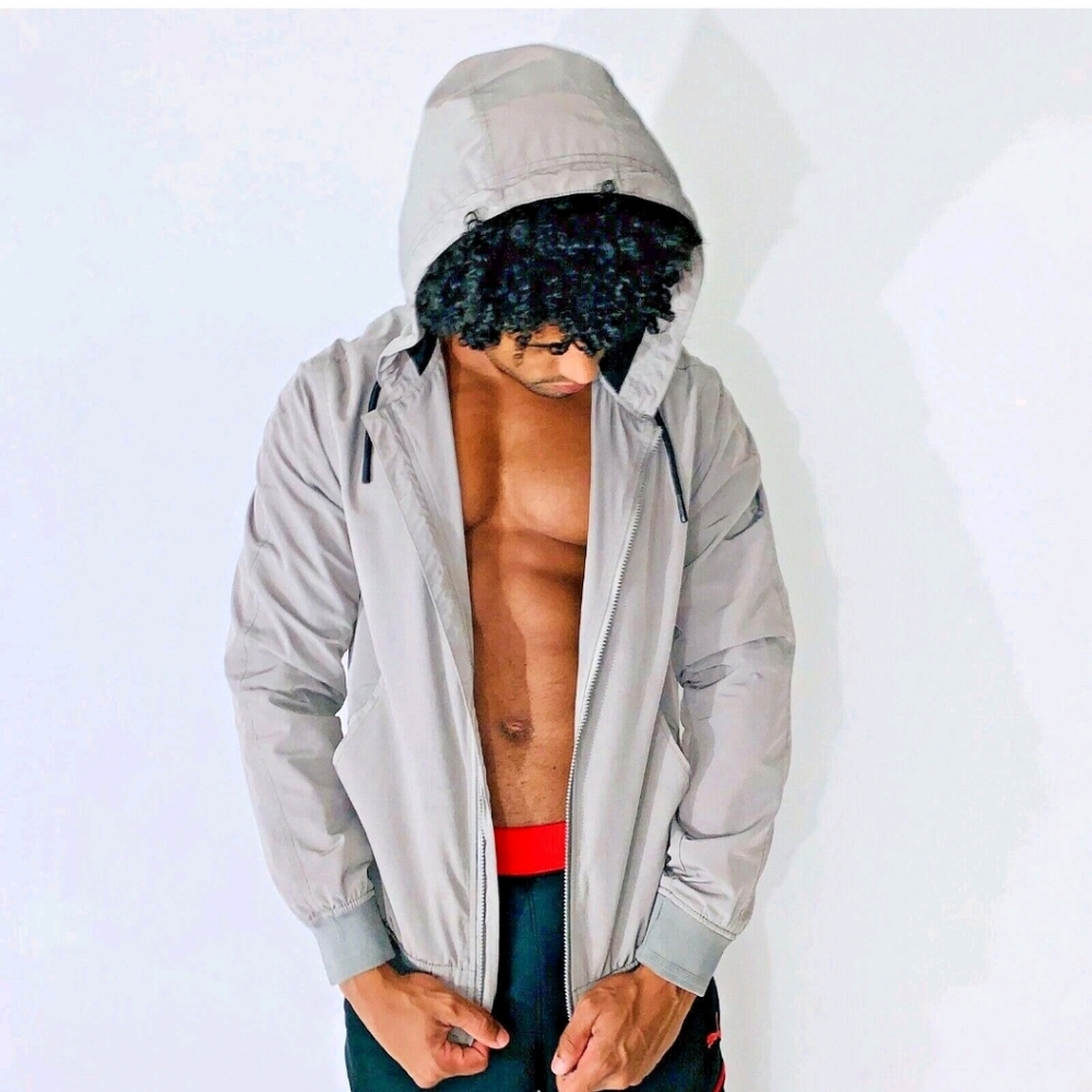 MEN'S H&M GREY BOMBER JACKET COAT WINDBREAKER Sz LARGE $89